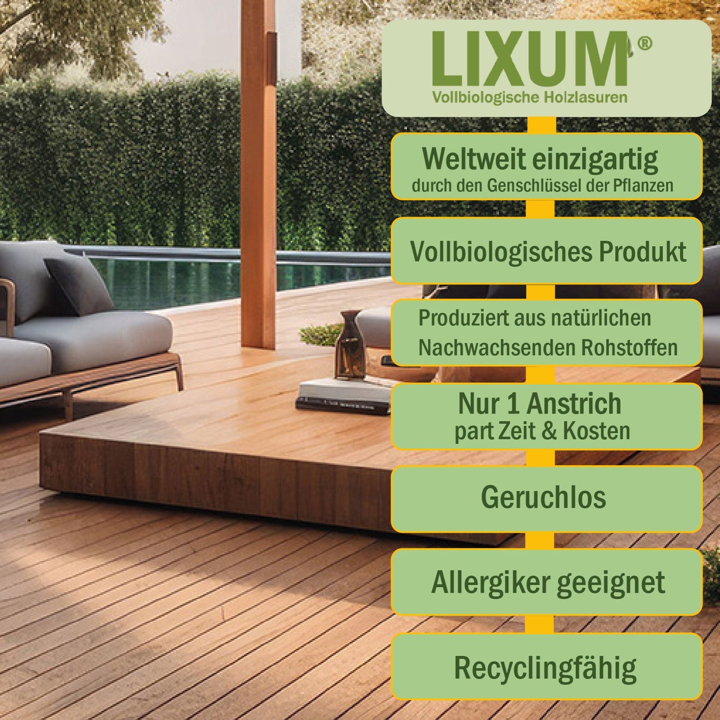 LIXUM PRO – 100% biologisches & natürliches Hartwachsöl universell Außenbereich