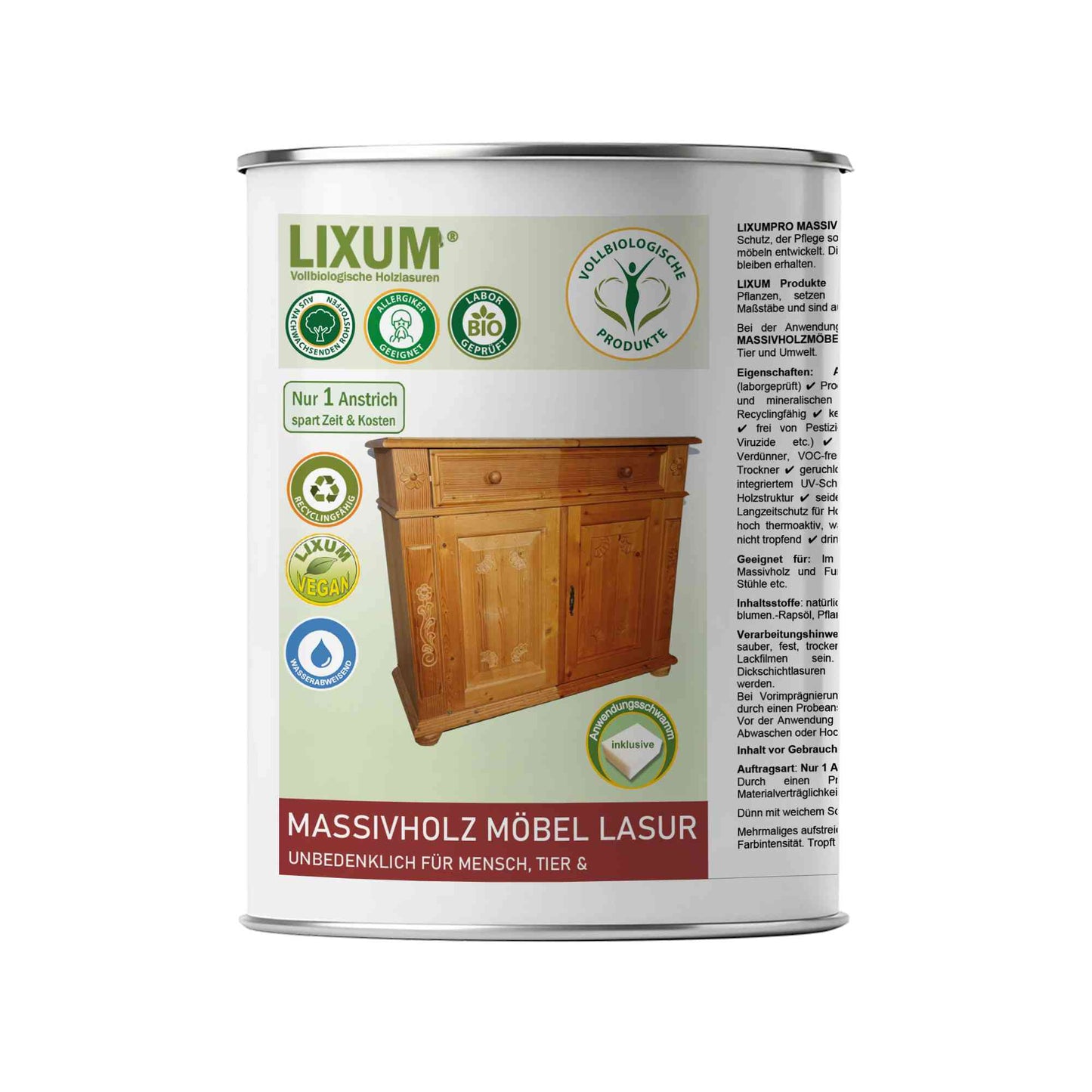 LIXUM natürliche & 100% Biologische Möbel Holzlasur für Massivholzmöbel
