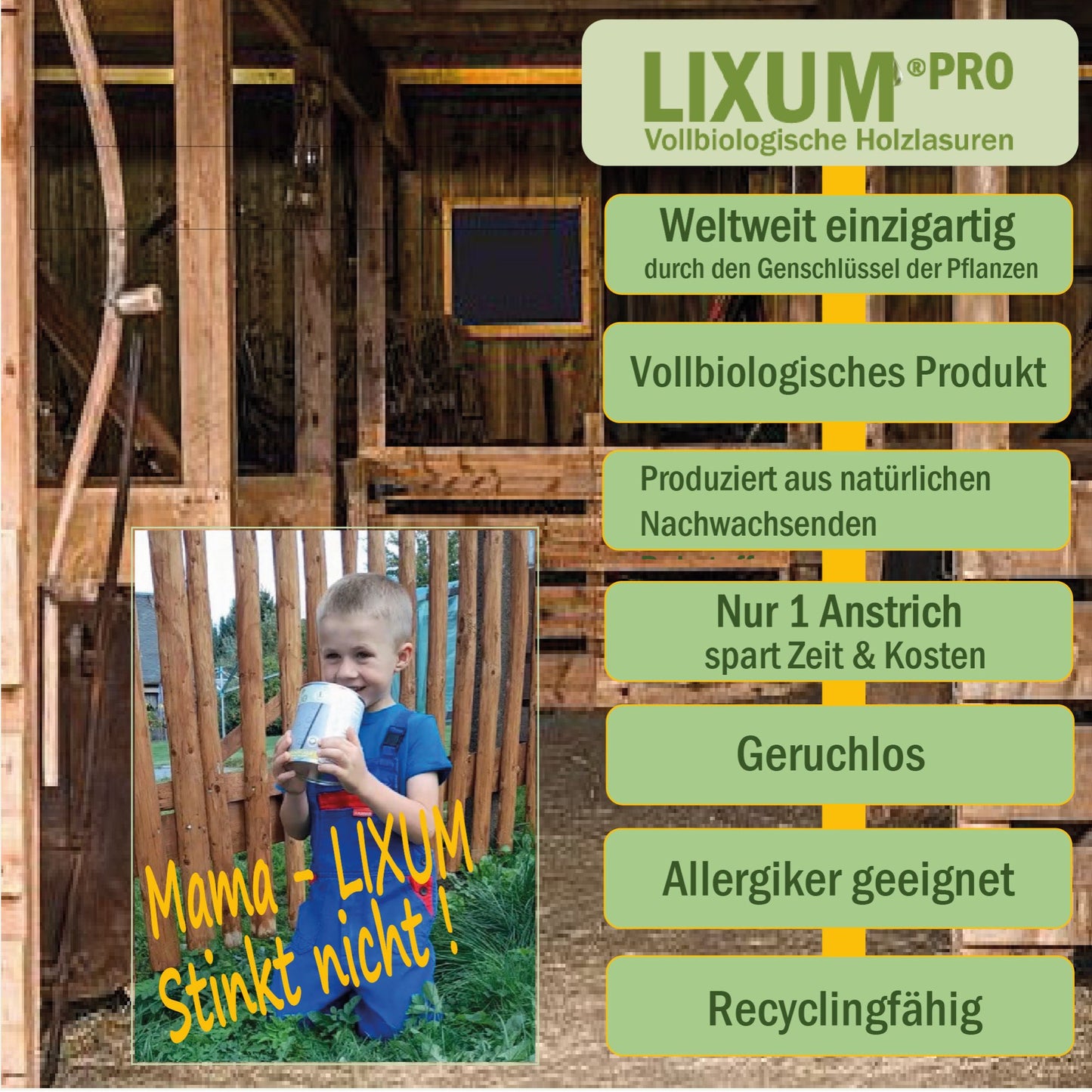 LIXUM PRO 100% biologische & natürliche Tierstall - Stall Holzlasur universell
