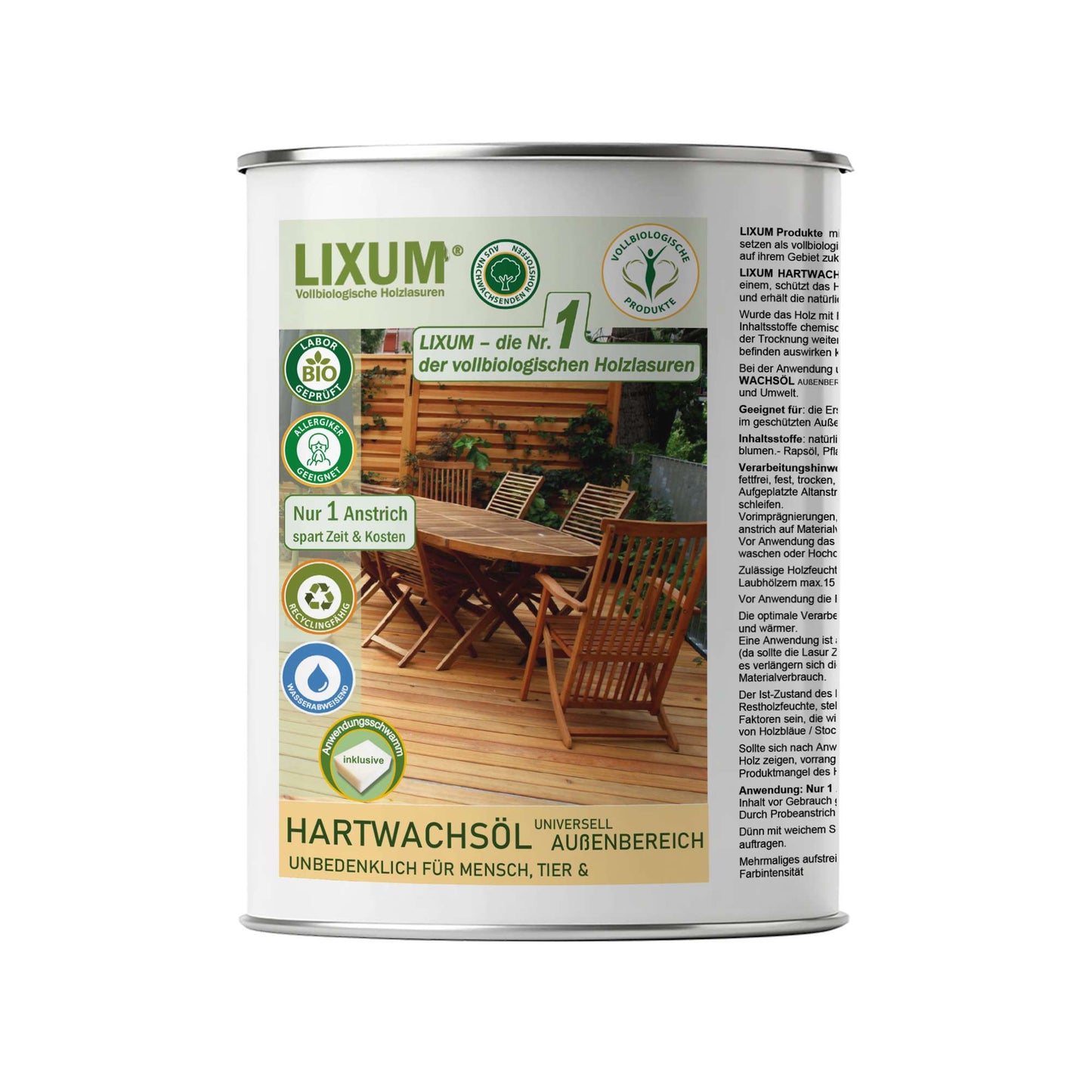 LIXUM PRO – 100% biologisches & natürliches Hartwachsöl universell Außenbereich