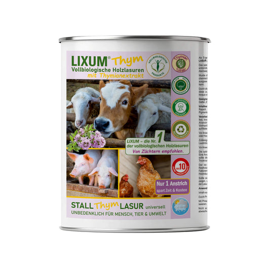 LIXUM THYM 100% biologische & natürliche Tierstall - Stall Holzlasur universell ( mit Extrakt aus Thymian )