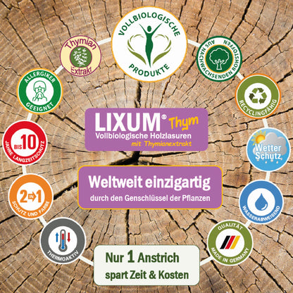 LIXUM THYM 100% biologische & natürliche Tierstall - Stall Holzlasur universell ( mit Extrakt aus Thymian )