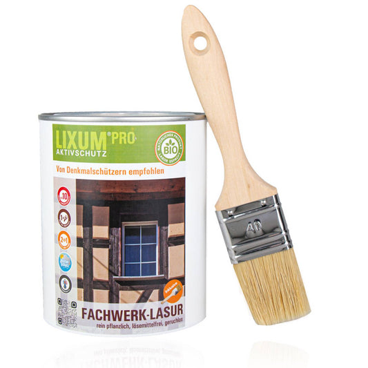 LIXUM PRO BIOLOGISCHE FACHWERK LASUR, NATÜRLICHER HOLZSCHUTZ, OHNE CHEMIE, ANSTRICH FÜR FACHWERK, FÜR DENKMALSCHUTZ GEEIGNET, MIT LANGZEIT WIRKUNG